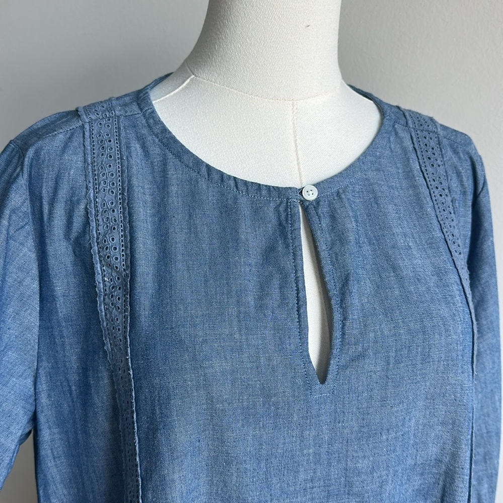 Women’s Lightweight Chambray Long Sleeve Cottagecore Coastal Tunic Shirt Dress L - Picture 2 of 9